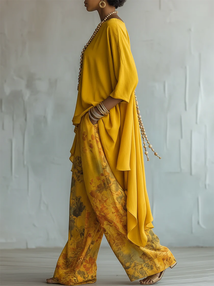 Zafira - Conjunto de túnica fluida y pantalón ancho estampado