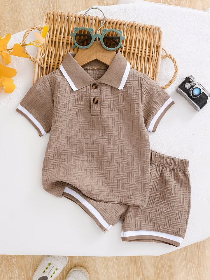 Basil - Conjunto de playera polo texturizada y shorts