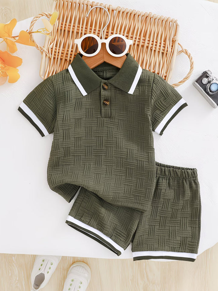 Basil - Conjunto de playera polo texturizada y shorts