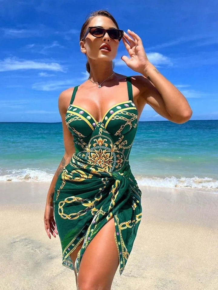 Diana - Conjunto de traje de baño de una pieza con push up y salida de baño a juego