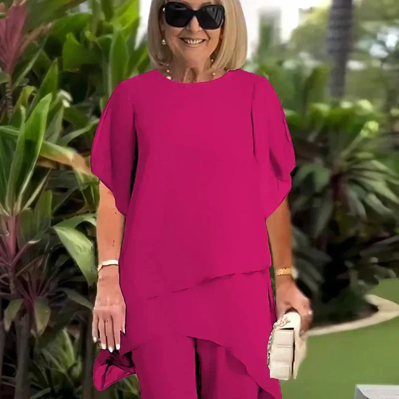 Noretta - Conjunto drapeado con pantalón de pierna ancha