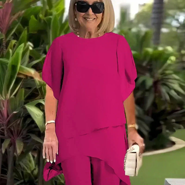 Noretta - Conjunto drapeado con pantalón de pierna ancha