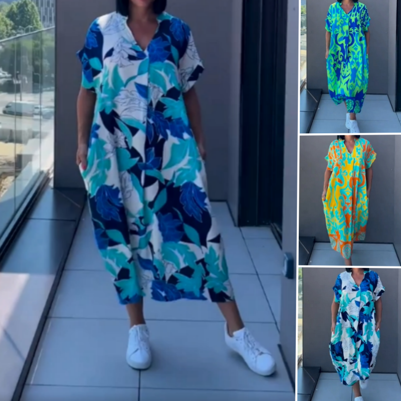 Yunae - Vestido ligero estampado con escote en V