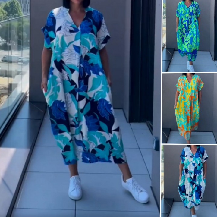 Yunae - Vestido ligero estampado con escote en V