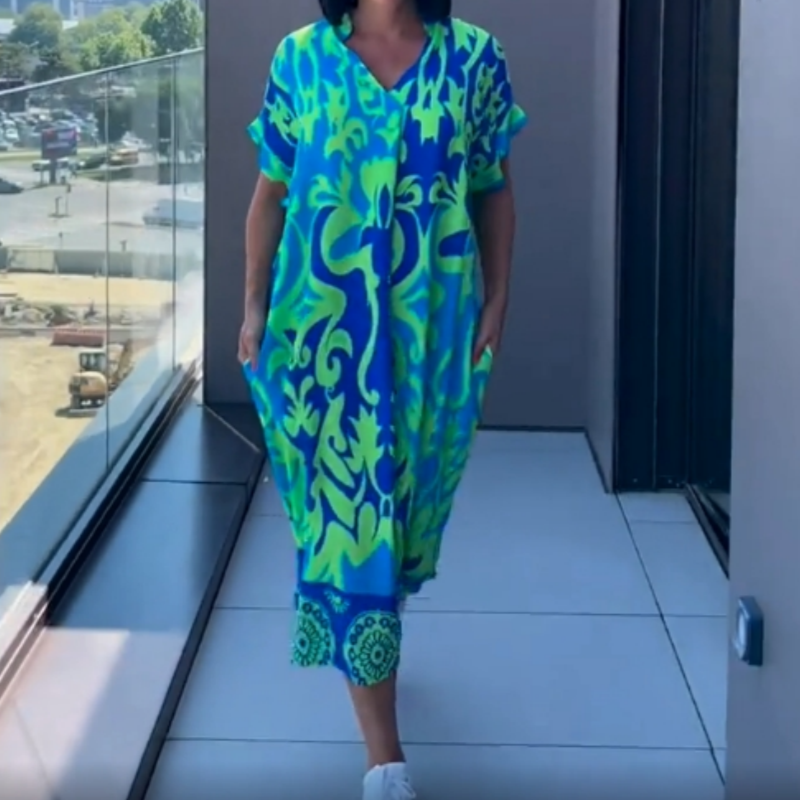 Yunae - Vestido ligero estampado con escote en V