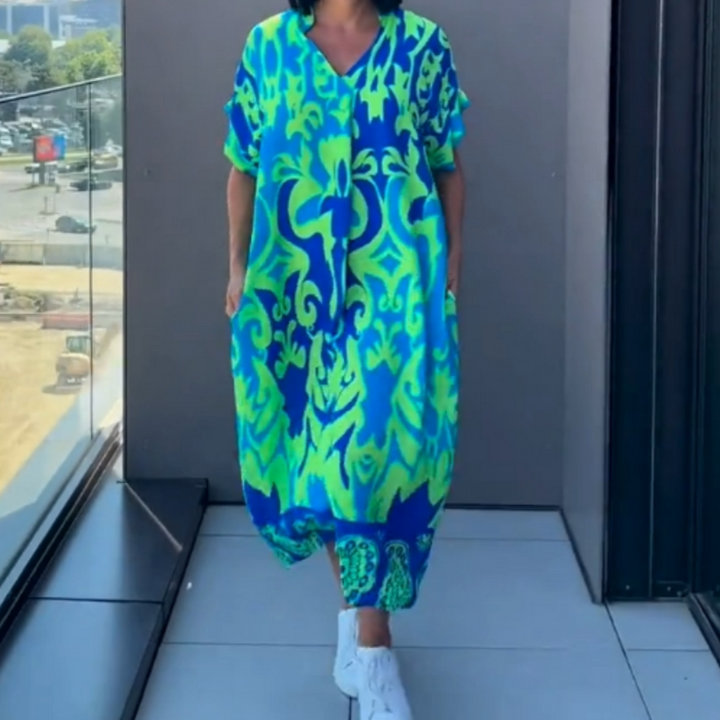 Yunae - Vestido ligero estampado con escote en V