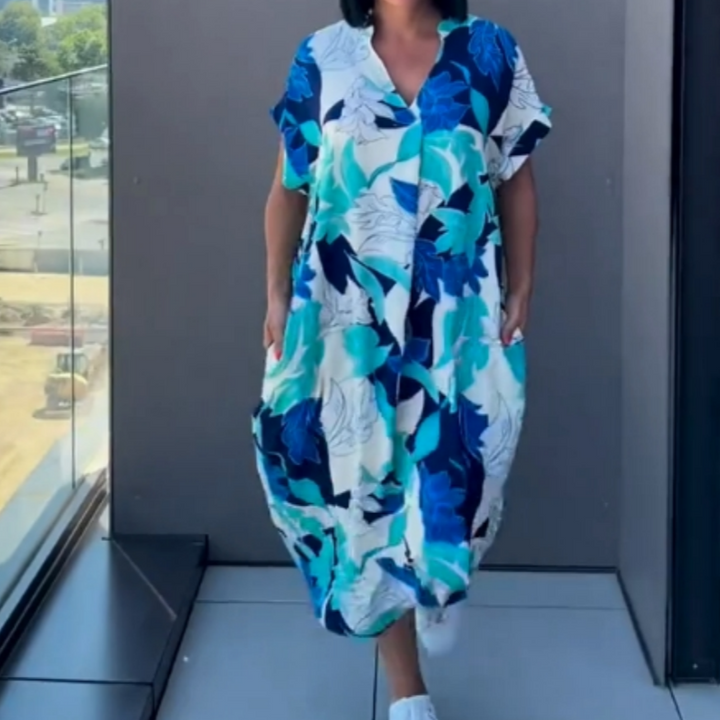 Yunae - Vestido ligero estampado con escote en V