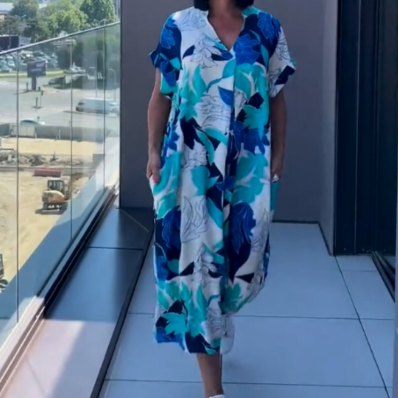 Yunae - Vestido ligero estampado con escote en V