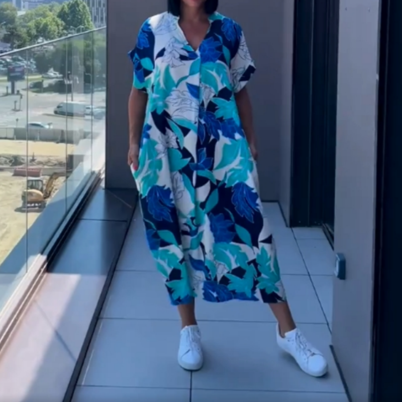 Yunae - Vestido ligero estampado con escote en V