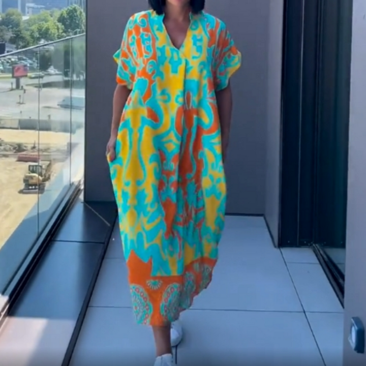 Yunae - Vestido ligero estampado con escote en V