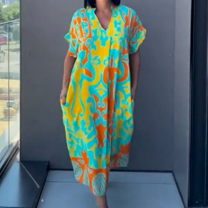 Yunae - Vestido ligero estampado con escote en V