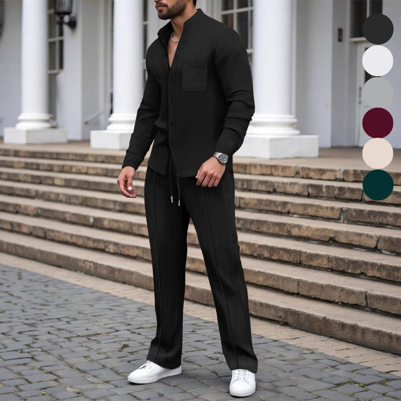 Ashton - Conjunto de camisa y pantalón en tejido waffle