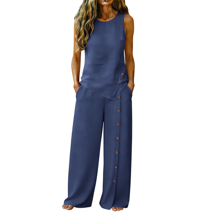 Amanda - Conjunto de top sin mangas transpirable y pantalón palazzo