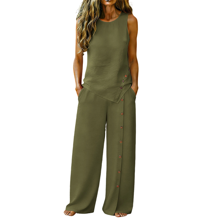 Amanda - Conjunto de top sin mangas transpirable y pantalón palazzo