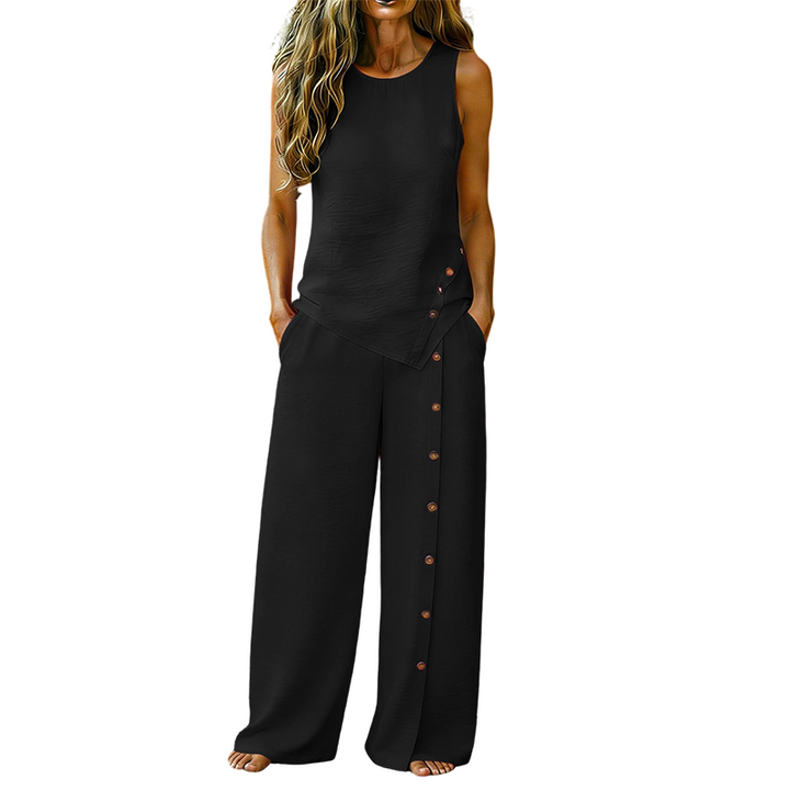Amanda - Conjunto de top sin mangas transpirable y pantalón palazzo