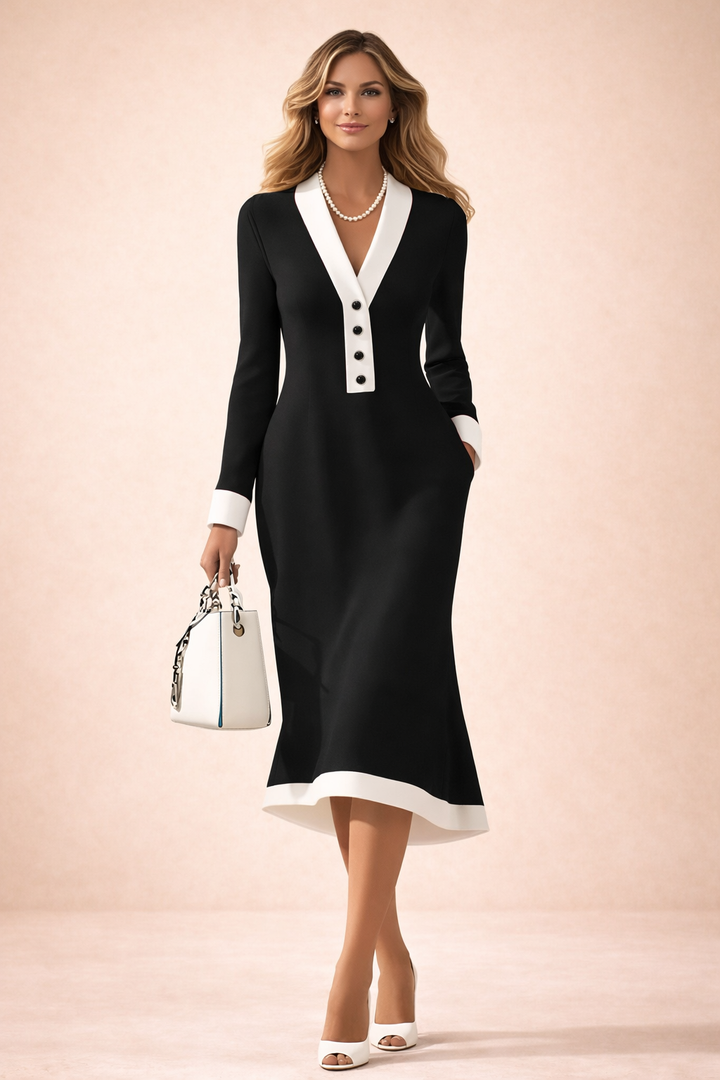 Seleneva - Vestido midi con escote en V y tacto suave
