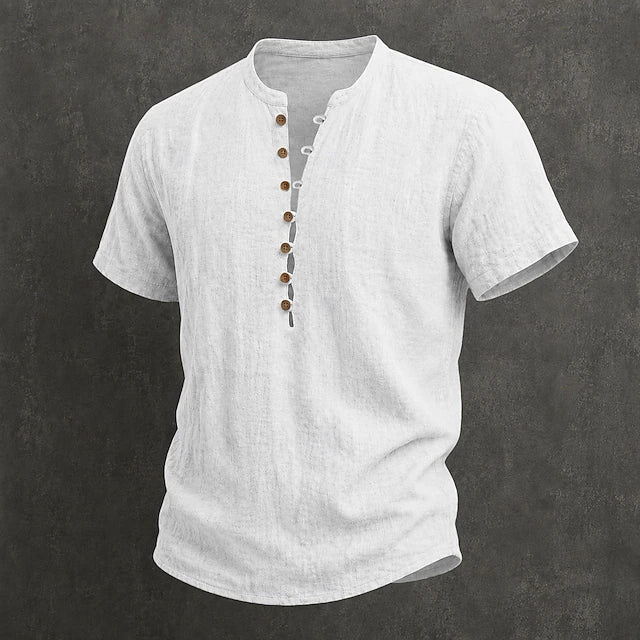 Fulton - Camisa de lino premium de manga corta con cuello mao